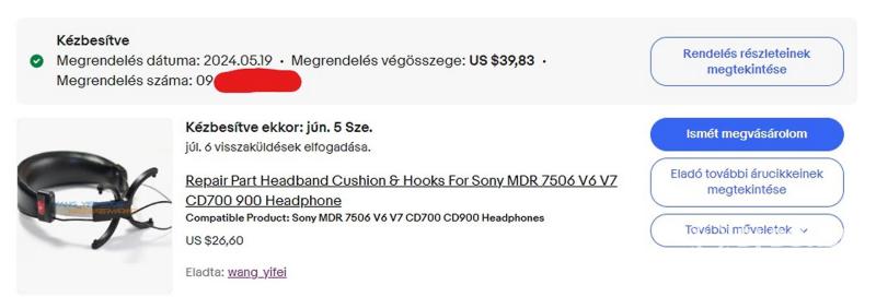 Sony MDR 7506 V6 V7 CD700 CD900 utángyártott fejhallgató fejpánt - új