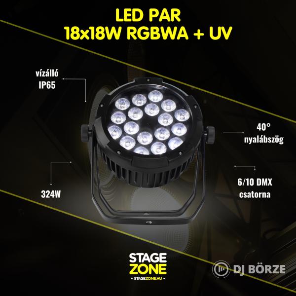 StageZone Vízálló LED Flat Par 18x18W RGBWA+UV