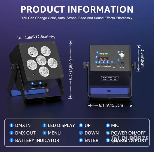 Eladó új, 6x10 watt teljesítményű akkumulátoros PAR lámpák