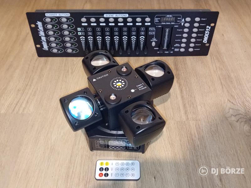 Új fajta!!!4 karú 3in 1 RGBW beam, strobi, RG lézer (beszámítás is)