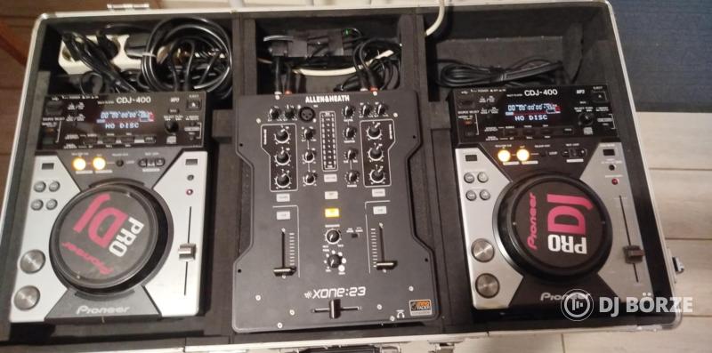 DJ pult komplett, CDJ 400 2 db + Allen & Heath Xone 23 + rack
