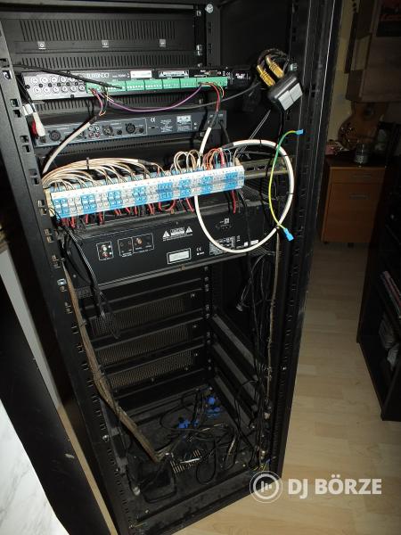 Végfok rack szekrény 140 cm + cd , tuner , mixer , eq