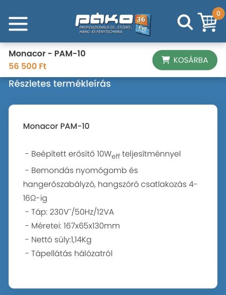 Monacor PAM-10 asztali mikrofon