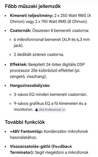 Komplett PA szett: Alto PBM 8.250 keverő-erősítő + 2db JBL EON 300 15"passzív hangfal + tokok.