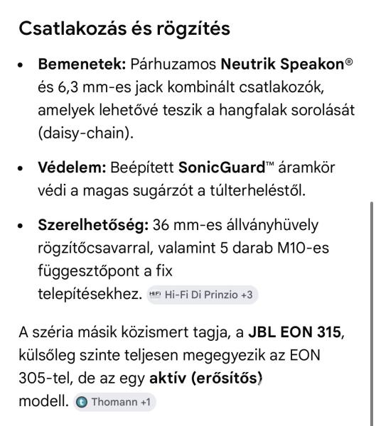 Komplett PA szett: Alto PBM 8.250 keverő-erősítő + 2db JBL EON 300 15"passzív hangfal + tokok.